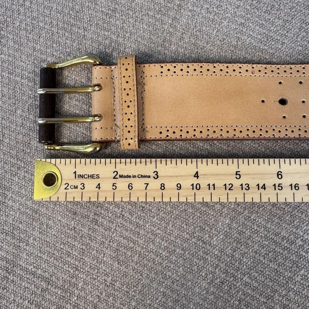 Vintage Ginnie Johansen Wide Brown Leather Belt Brass Buckle Y2K Hip Western 552